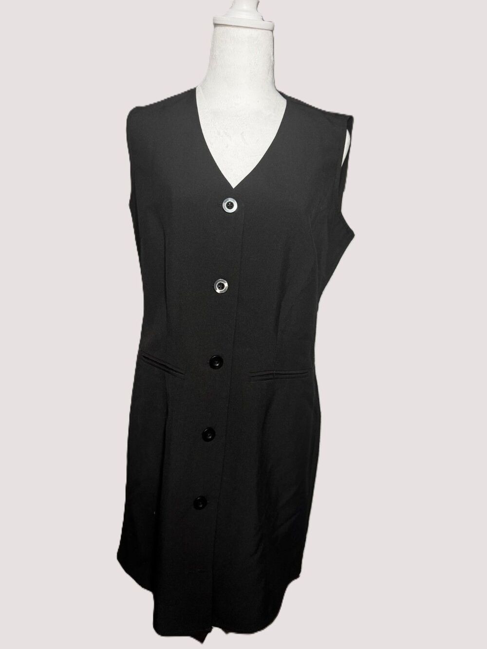 Sharagano Black Button Front Dress Size 6 Classic Minimalist Workwear Midi Dress